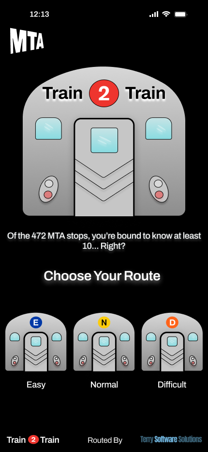 Final mockup of the Train to Train home screen on iPhone.